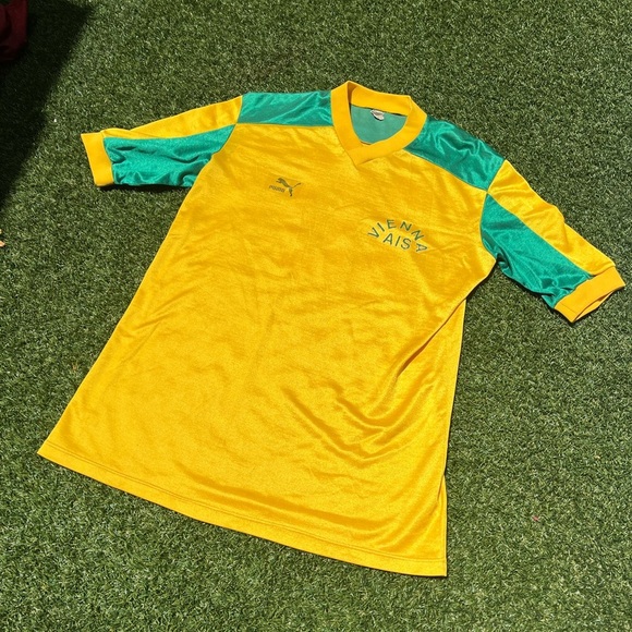 VTG 70’s PUMA Yellow & Green Soccer Jersey - Picture 2 of 7